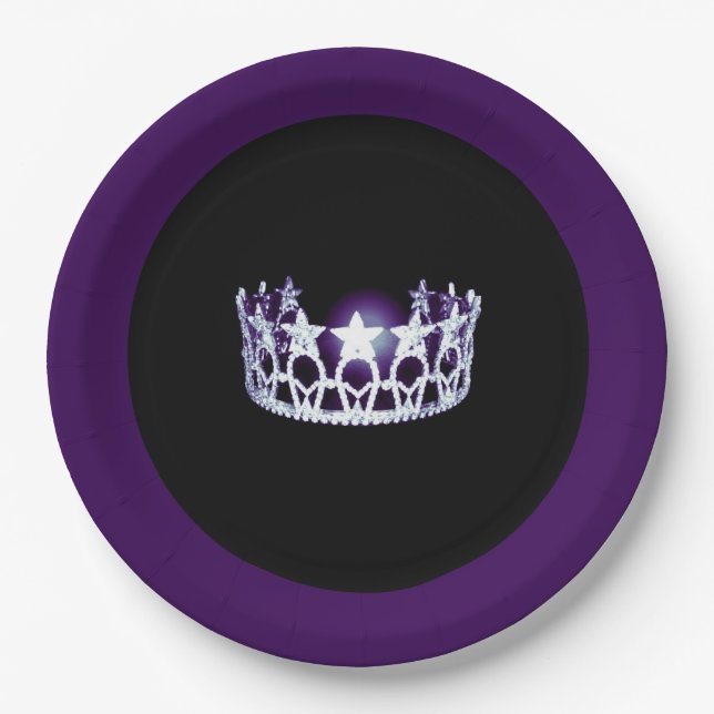 Miss USA style Silver-Purple Crown 9" Paper Plates (Front)