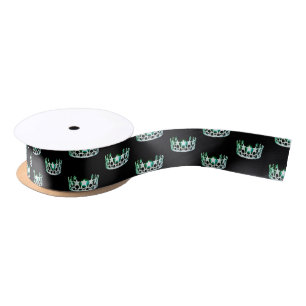 Miss USA Teal-Silver Star Crown Satin Ribbon