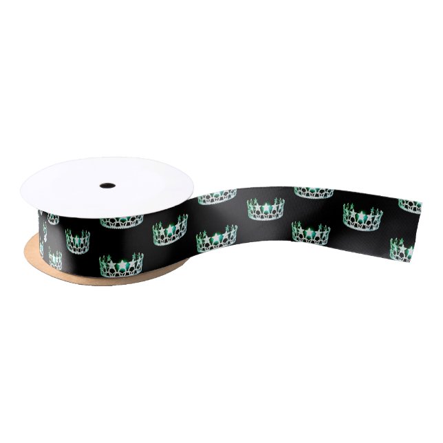 Miss USA Teal-Silver Star Crown Satin Ribbon (Spool)