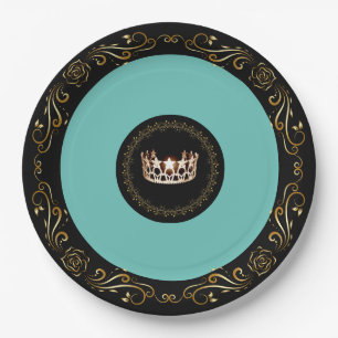 Miss USA Turquoise Gold Crown 9" Paper Plates
