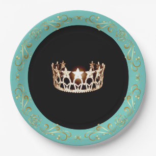Miss USA Turquoise Gold Crown Paper Plates