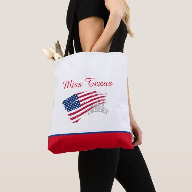 Miss USA US Pageant Silver Crown Tote Bag-Flag (Close Up)