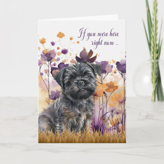 Miss You Affenpinscher Dog Wildflower Meadow Card (Front)