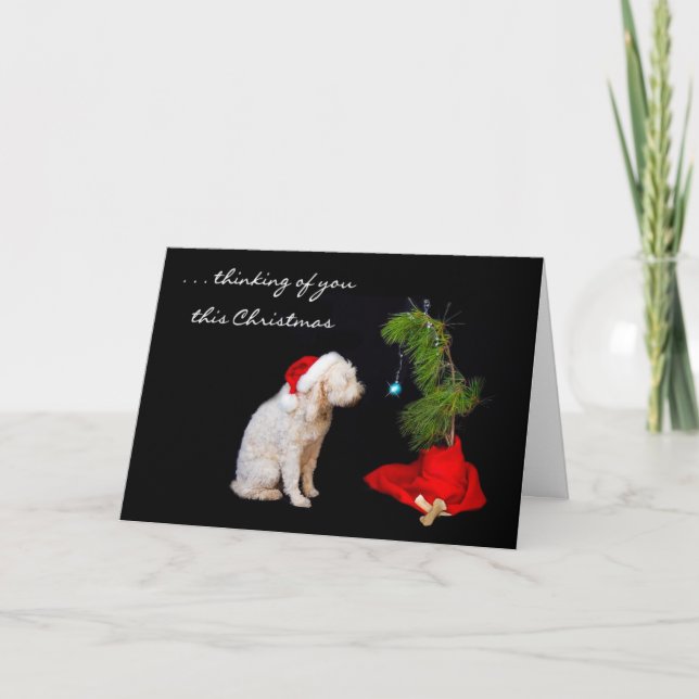 Miss You at Christmas - Dog Looking at Tree Holiday Card (Front)