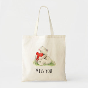 Miss you bear hug watercolor art bag