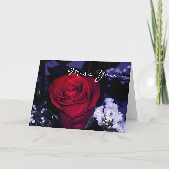 Miss You!-Beautiful Red Rose with romantic quote. Holiday Card (Front)