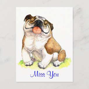 Miss You Bulldog Puppy Dog Greeting Postcard