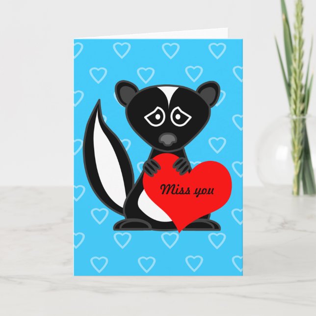 Miss You Card - Cute Cartoon Skunk Holding Heart (Front)