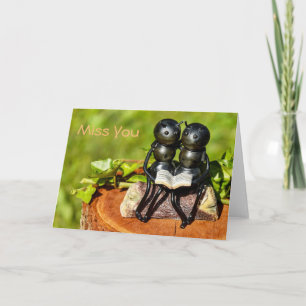 "Miss You" Card with two Cute Ants Reading a Book