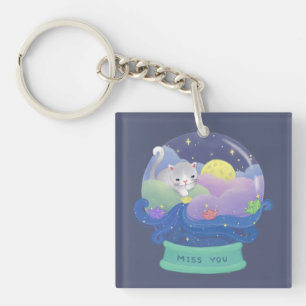 Miss You: Cat & Paper Boats Key Ring