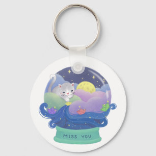 Miss You: Cat & Paper Boats Key Ring