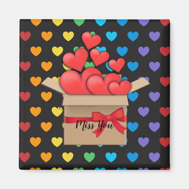 Miss You, colourful heart design Magnet (Front)
