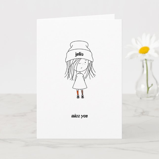Miss You|Cute Adorable Girl|Add Your Name Card (Small Plant)