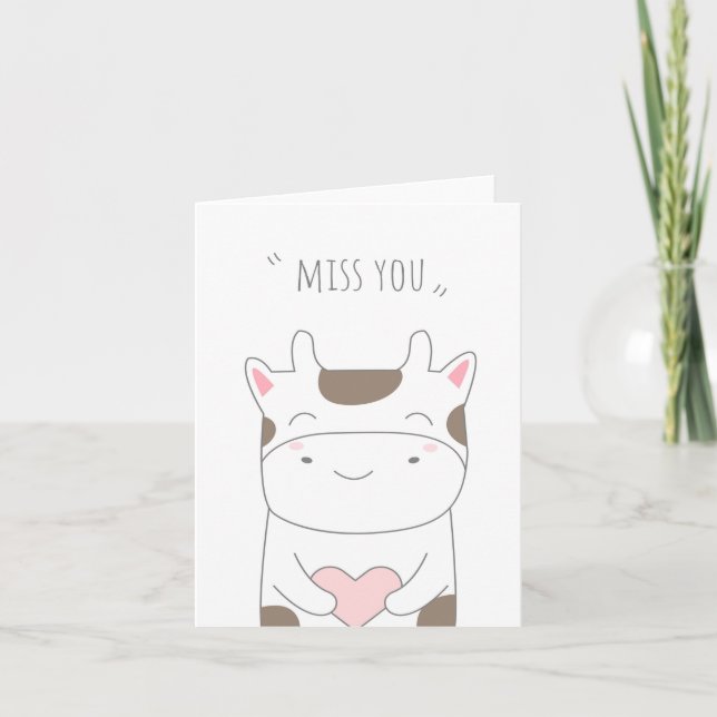 Miss You Cute Cow Love Greeting Card (Front)