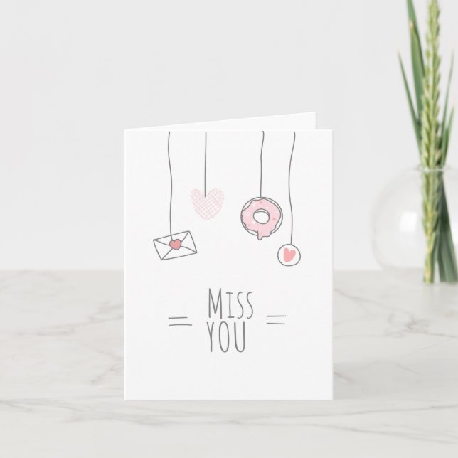 Miss You Cute Pink Letter Doughnut Greeting Card (Front)