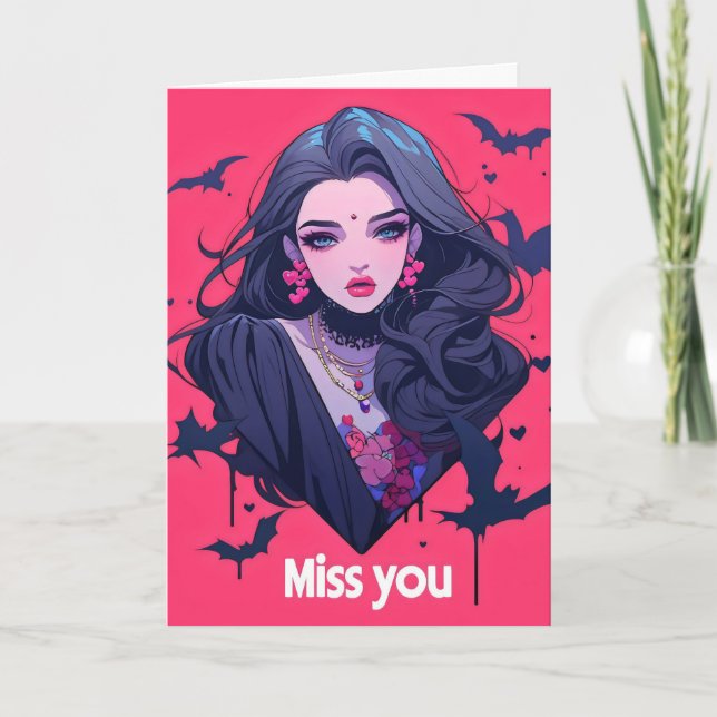 Miss You Demonic Woman Holiday Card (Front)