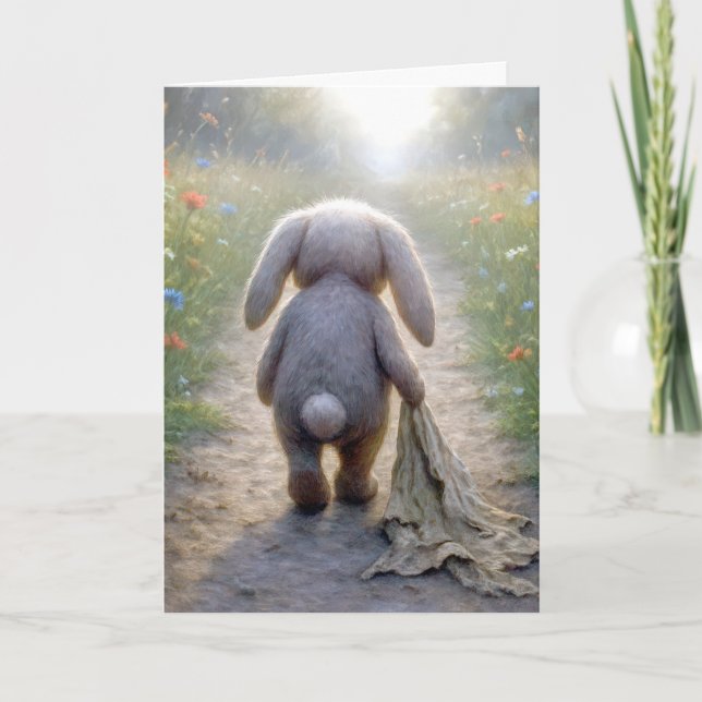 Miss You Floppy-eared Rabbit With a Blanket Card (Front)