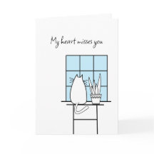 Miss You Gone Away Apart Alone Cat Greeting Card