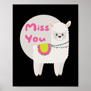 Miss you Kawaii funny white llama with pink text Poster