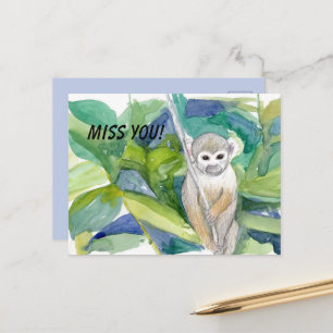 Miss You Monkey Jungle Animal Tree Leaves Vines Postcard