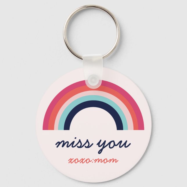 Miss You Rainbow in Blue and Pink Personalised Key Ring (Front)