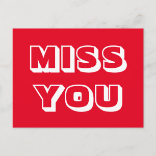 Miss You, Red white modern bold Postcard