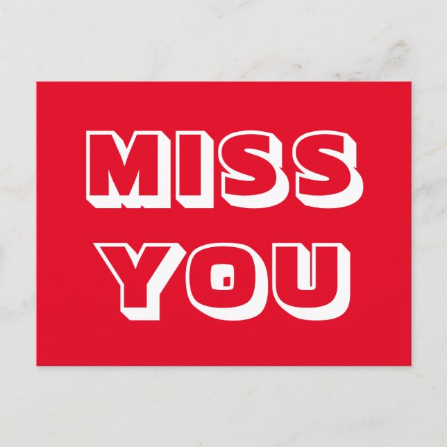 Miss You, Red white modern bold Postcard (Front)