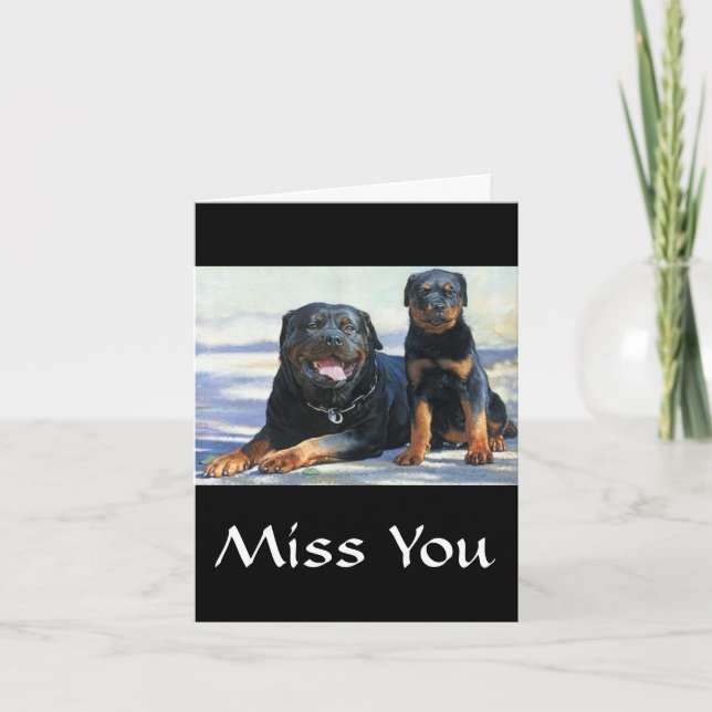 Miss You Rottweiler Mum & Puppy Dog Greeting Card (Front)