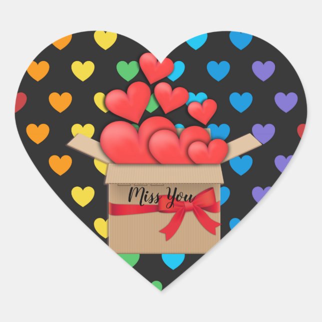 Miss you, sending you my love, colourful design heart sticker (Front)