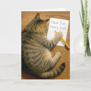Miss You Tabby Cat With Note Card