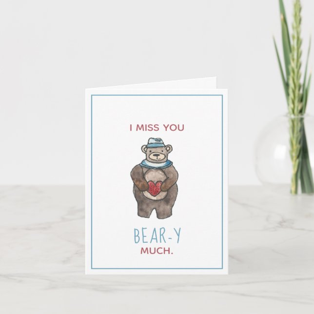 Miss You Teddy Bear Valentine's Day Holiday Card (Front)