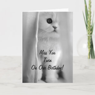 MISS YOU TWIN ON OUR BIRTHDAY-SAD KITTEN CARD