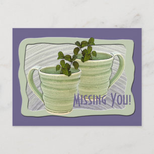 Miss You Two Green Mugs Mint Sprigs Photo Custom Postcard