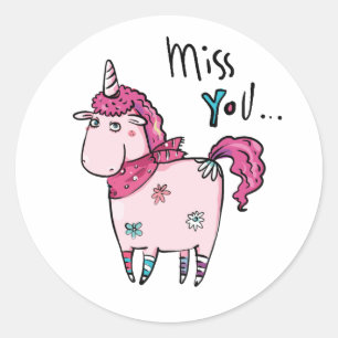 Miss You Unicorn Classic Round Sticker
