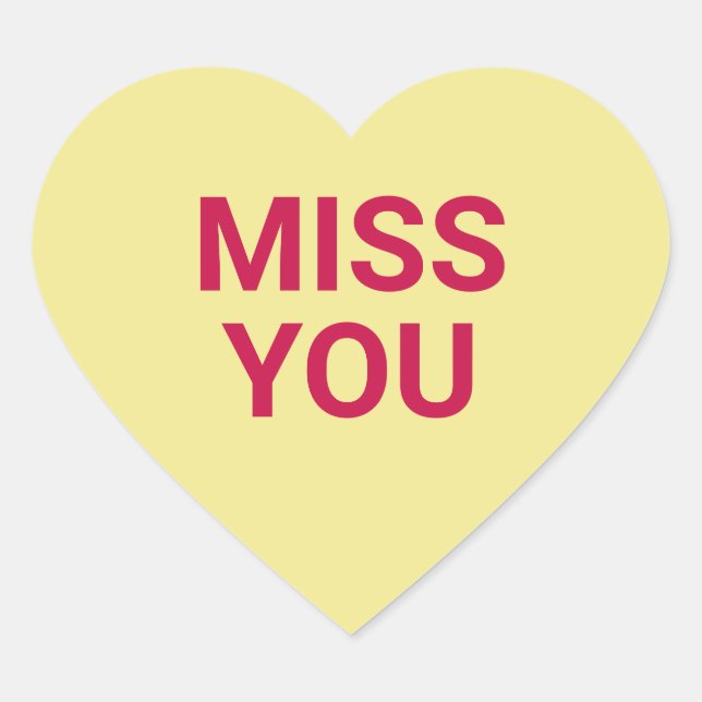 Miss you yellow cute Valentine's Day conversation Heart Sticker (Front)