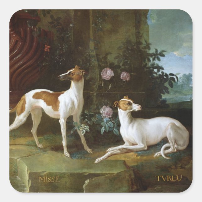 Misse and Turlu, two greyhounds of Louis XV Square Sticker (Front)