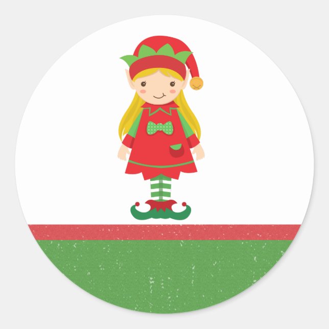 Misses Elf and Candy Canes  Classic Round Sticker (Front)