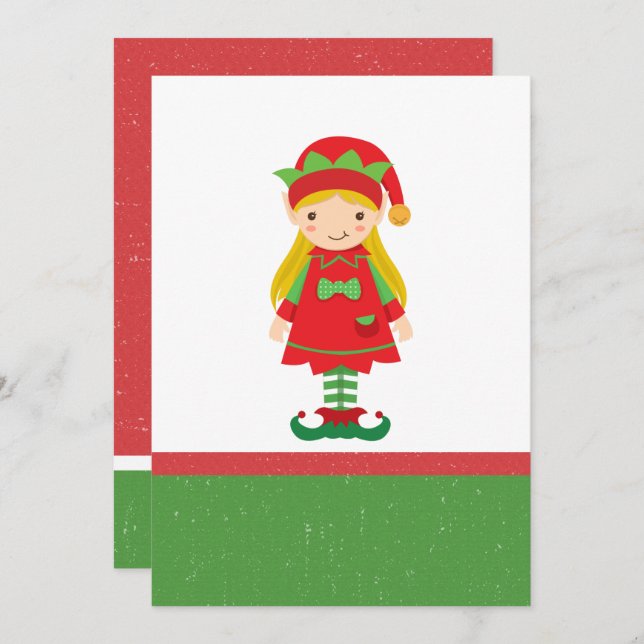 Misses Elf and Candy Canes  Invitation (Front/Back)