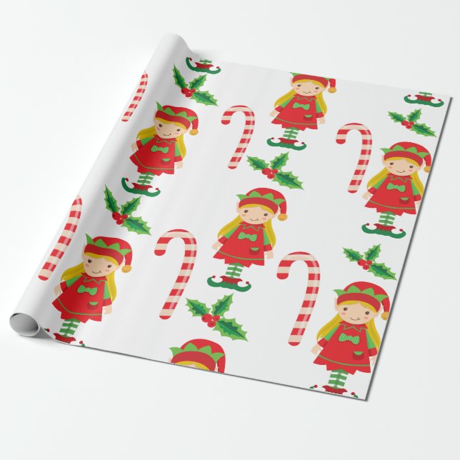Misses Elf and Candy Canes  Wrapping Paper (Unrolled)