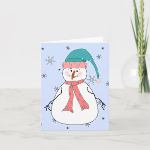 Misses Snowman, Snowing Snow Whimsical Primitive Holiday Card