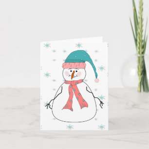 Misses Snowman, Snowing Snow Whimsical Primitive Holiday Card