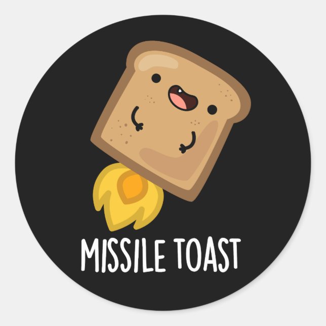 Missile Toast Funny Mistletoe Puns Dark BG Classic Round Sticker (Front)