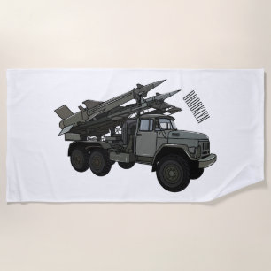 Missile vehicle cartoon illustration beach towel