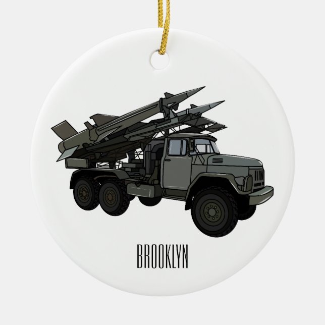 Missile vehicle cartoon illustration ceramic tree decoration (Front)
