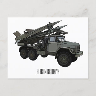Missile vehicle cartoon illustration postcard