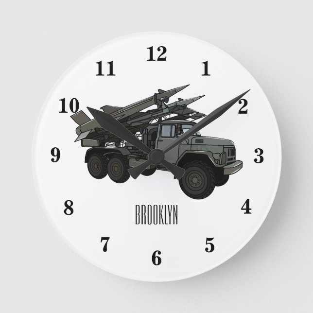 Missile vehicle cartoon illustration round clock (Front)