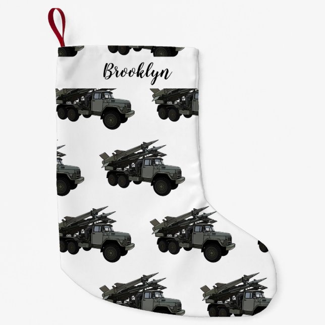 Missile vehicle cartoon illustration small christmas stocking (Front)