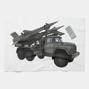 Missile vehicle cartoon illustration tea towel