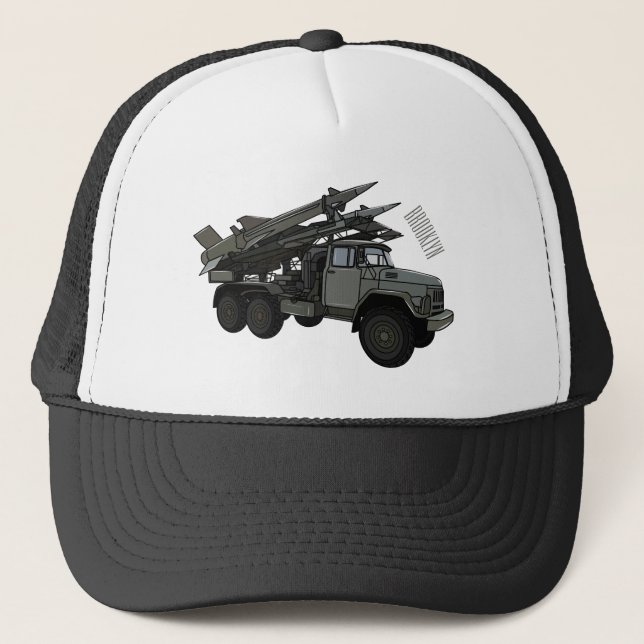 Missile vehicle cartoon illustration trucker hat (Front)