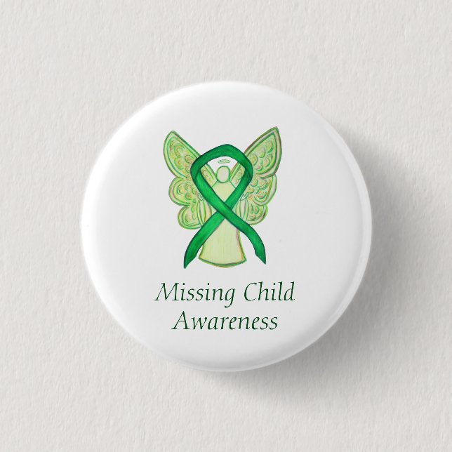 Missing Child Green Awareness Ribbon Angel Pins (Front)